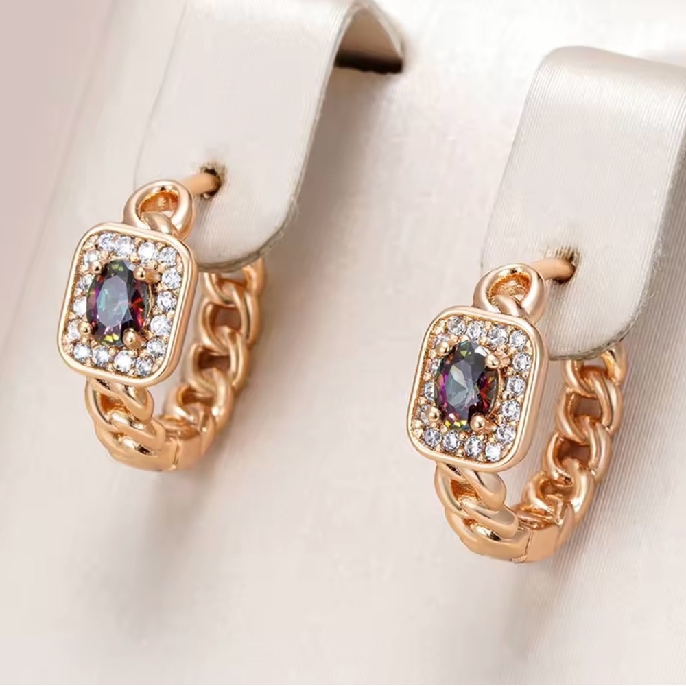 Rose Gold Hoop Earrings with Gemstone Accents